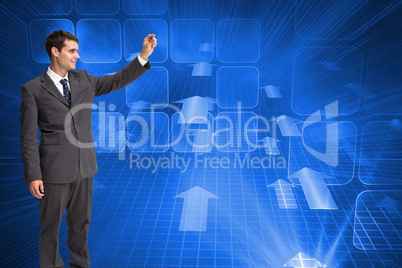 Composite image of happy businessman touching