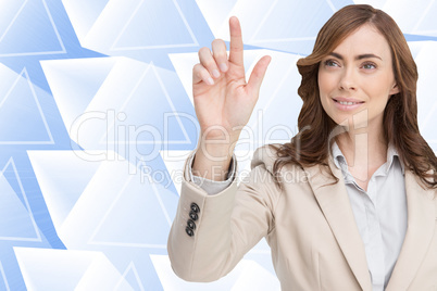 Composite image of smiling businesswoman pointing