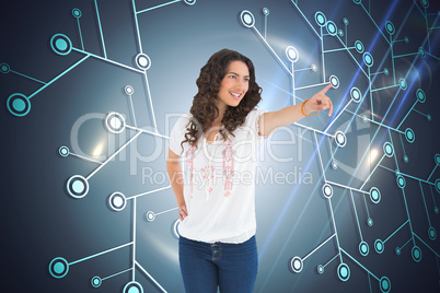Composite image of cheerful attractive brunette wearing casual c