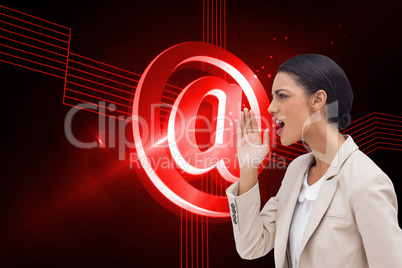 Composite image of confident businesswoman calling for someone