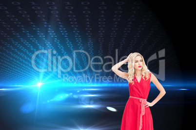 Composite image of elegant blonde standing hand on hip