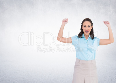 Composite image of victorious stylish businesswoman posing