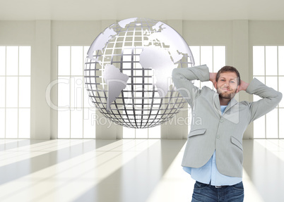 Composite image of suave man in a blazer with hands behind head