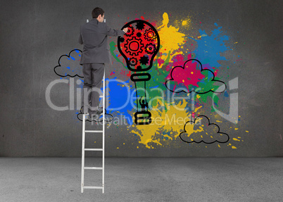 Composite image of businessman standing on ladder