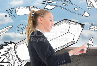 Composite image of businesswoman pointing somewhere