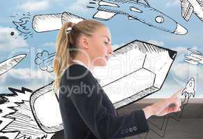 Composite image of businesswoman pointing somewhere