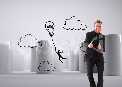 Composite image of businessman with thumbs up in a meeting