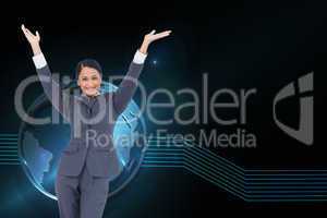 Composite image of cheering businesswoman