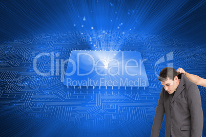 Composite image of businessman hanging