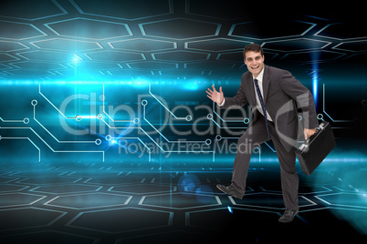 Composite image of cheerful businessman in a hury