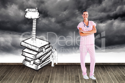 Composite image of beautiful nurse standing in front of the came