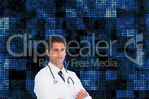 Composite image of serious doctor with arms crossed