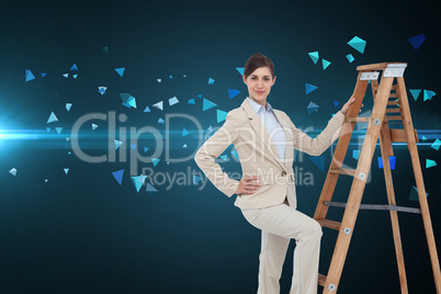 Composite image of smiling businesswoman climbing the career lad