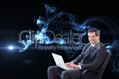 Composite image of young businessman sitting on an armchair work