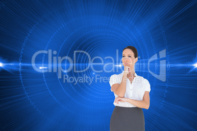 Composite image of pensive elegant businesswoman posing