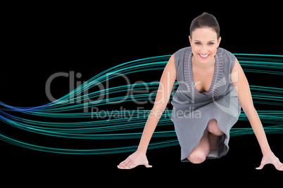 Composite image of smiling gorgeous woman getting ready for depa