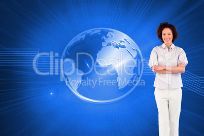 Composite image of businesswoman with crossed arms