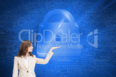 Composite image of businesswoman with empty hand open