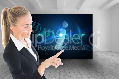 Composite image of businesswoman pointing somewhere