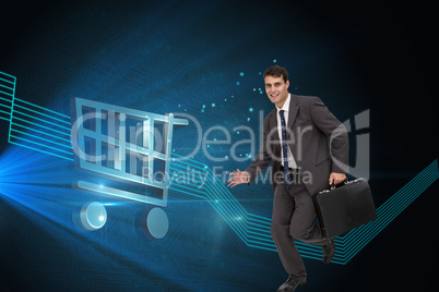 Composite image of smiling businessman in a hurry