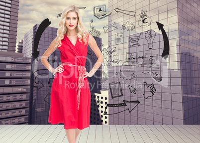 Composite image of elegant blonde standing hands on hips