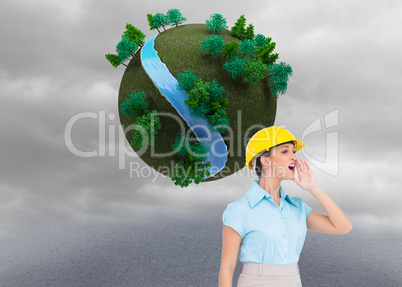 Composite image of attractive architect yelling