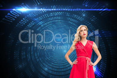 Composite image of elegant blonde standing hands on hips