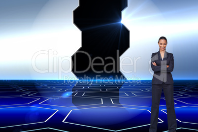 Composite image of isolated confident businesswoman smiling at t