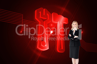 Composite image of a confident businesswoman with folded arms
