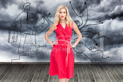 Composite image of elegant blonde standing hands on hips