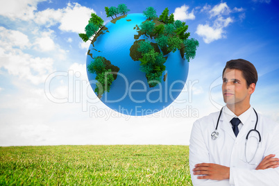 Composite image of confident doctor with arms crossed looking up Composite image of confident doctor with arms crossed looking up