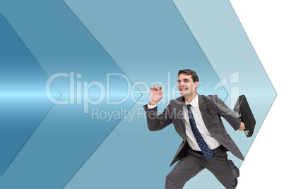 Composite image of cheerful businessman in a hury