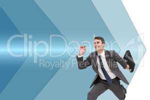 Composite image of cheerful businessman in a hury