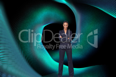 Composite image of isolated confident businesswoman smiling at t