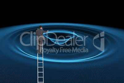 Composite image of businessman standing on ladder