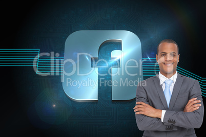Composite image of charismatic young businessman with arms cross