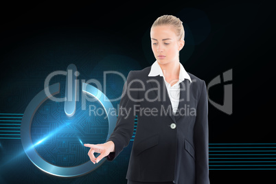 Composite image of businesswoman pointing somewhere