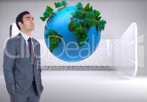 Composite image of unsmiling businessman standing