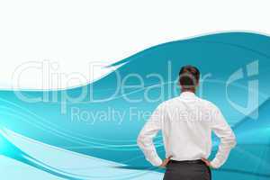 Composite image of rear view of classy young businessman posing