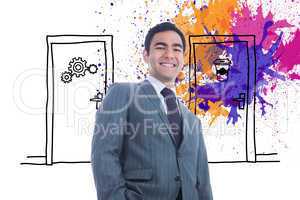 Composite image of smiling businessman standing