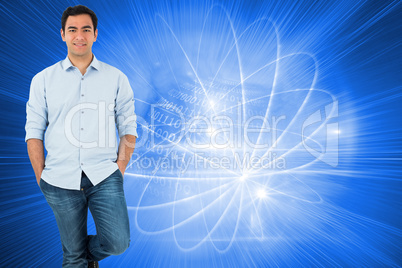 Composite image of smiling casual man standing