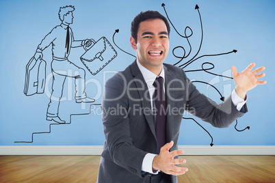 Composite image of stressed businessman catching