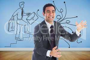 Composite image of stressed businessman catching