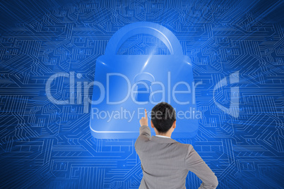 Composite image of asian businesswoman pointing