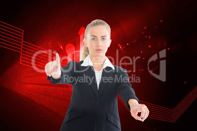 Composite image of businesswoman pointing somewhere