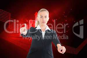 Composite image of businesswoman pointing somewhere