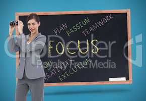 Composite image of businesswoman posing with binoculars