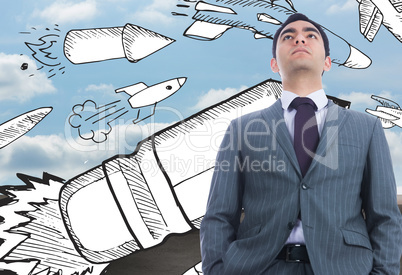 Composite image of unsmiling businessman standing