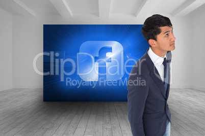 Composite image of unsmiling casual businessman walking