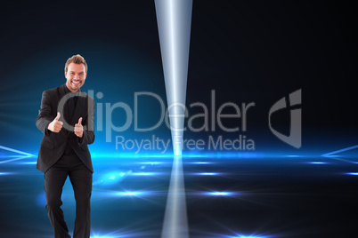 Composite image of businessman with thumbs up in a meeting